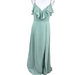 Azazie Women Natalia A Line Chiffon Maxi Bridesmaid Dress Agave Green Size 2